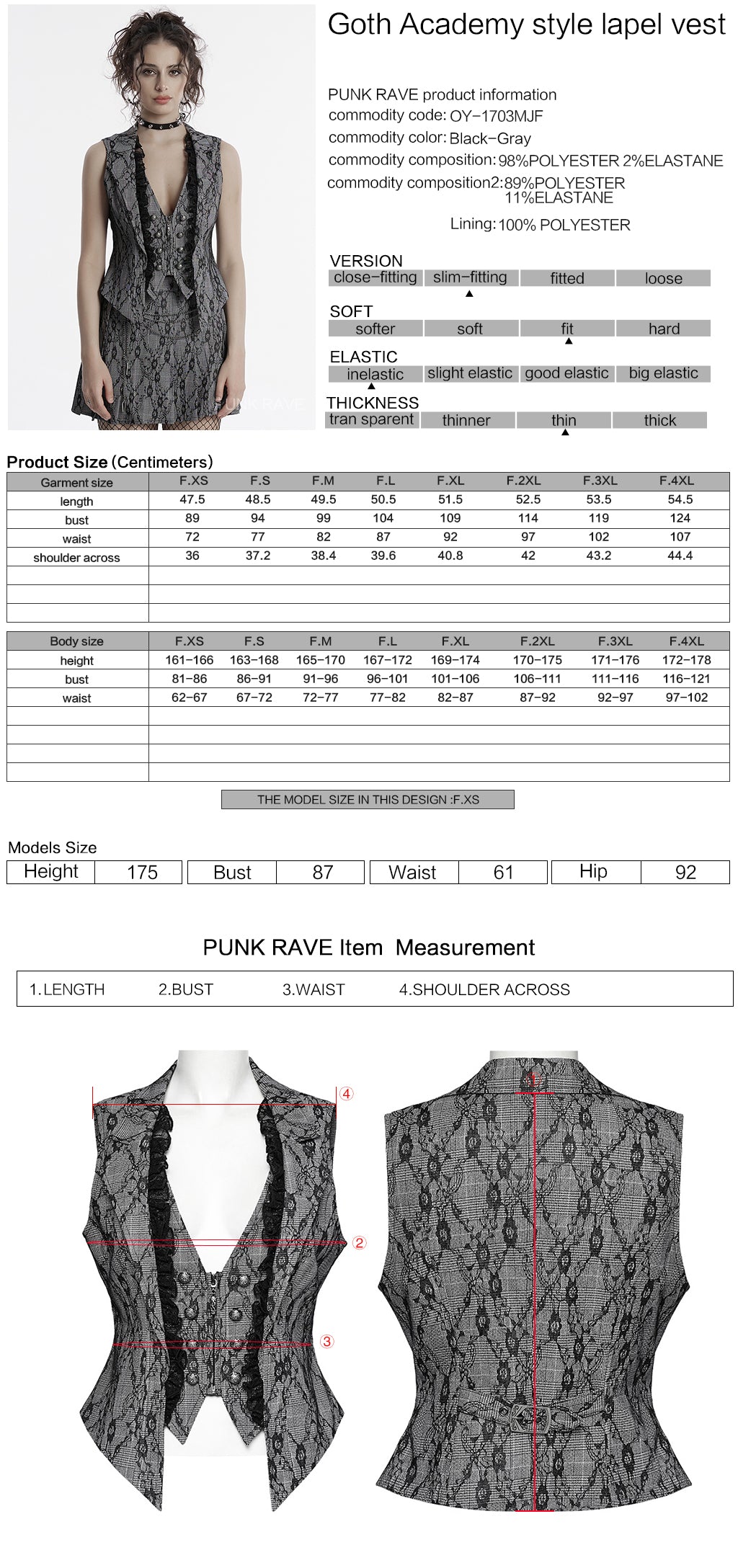 OY-1703MJF Gothic Vest Elegant Lace-Up Ruffled Design with Chain Details