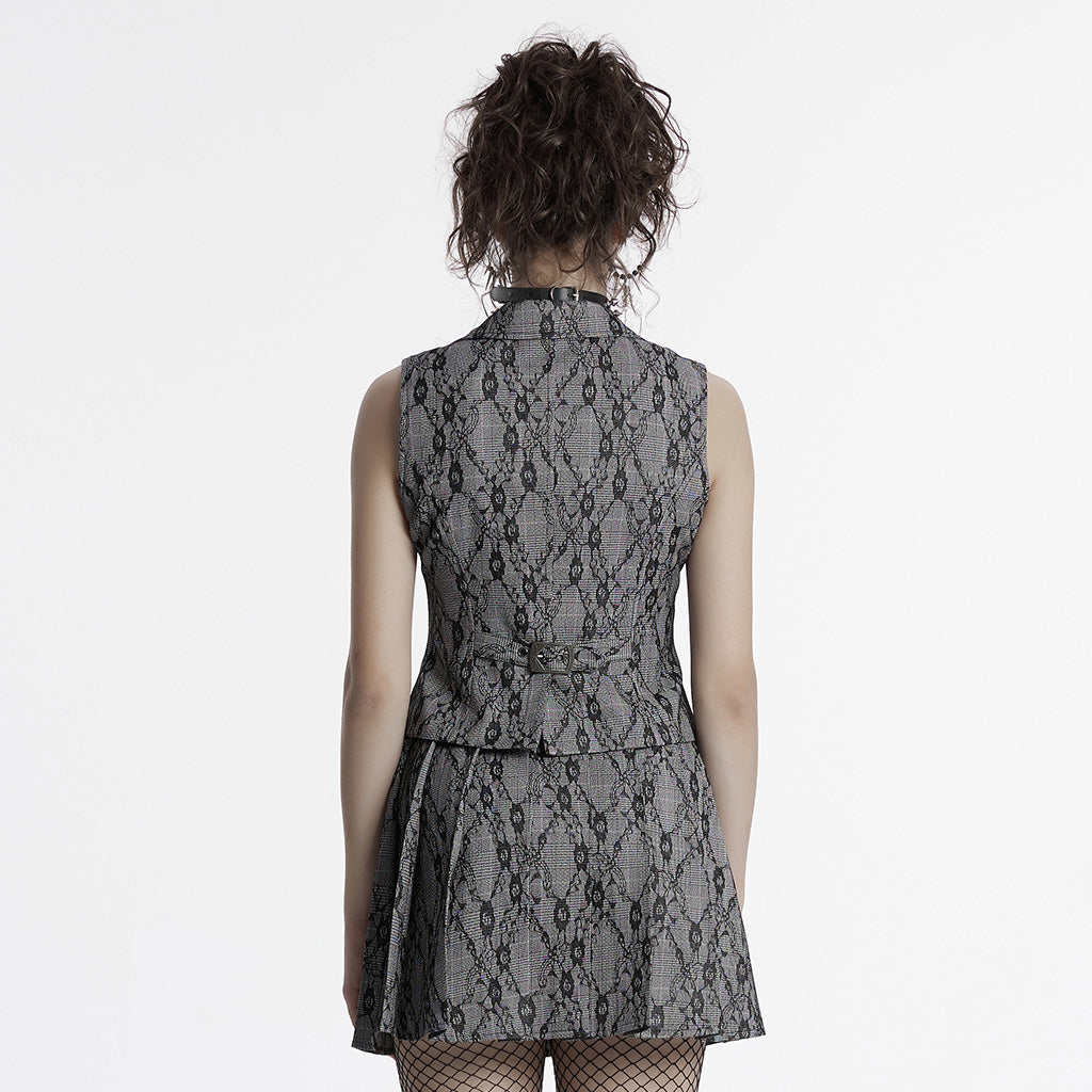 OY-1703MJF Gothic Vest Elegant Lace-Up Ruffled Design with Chain Details