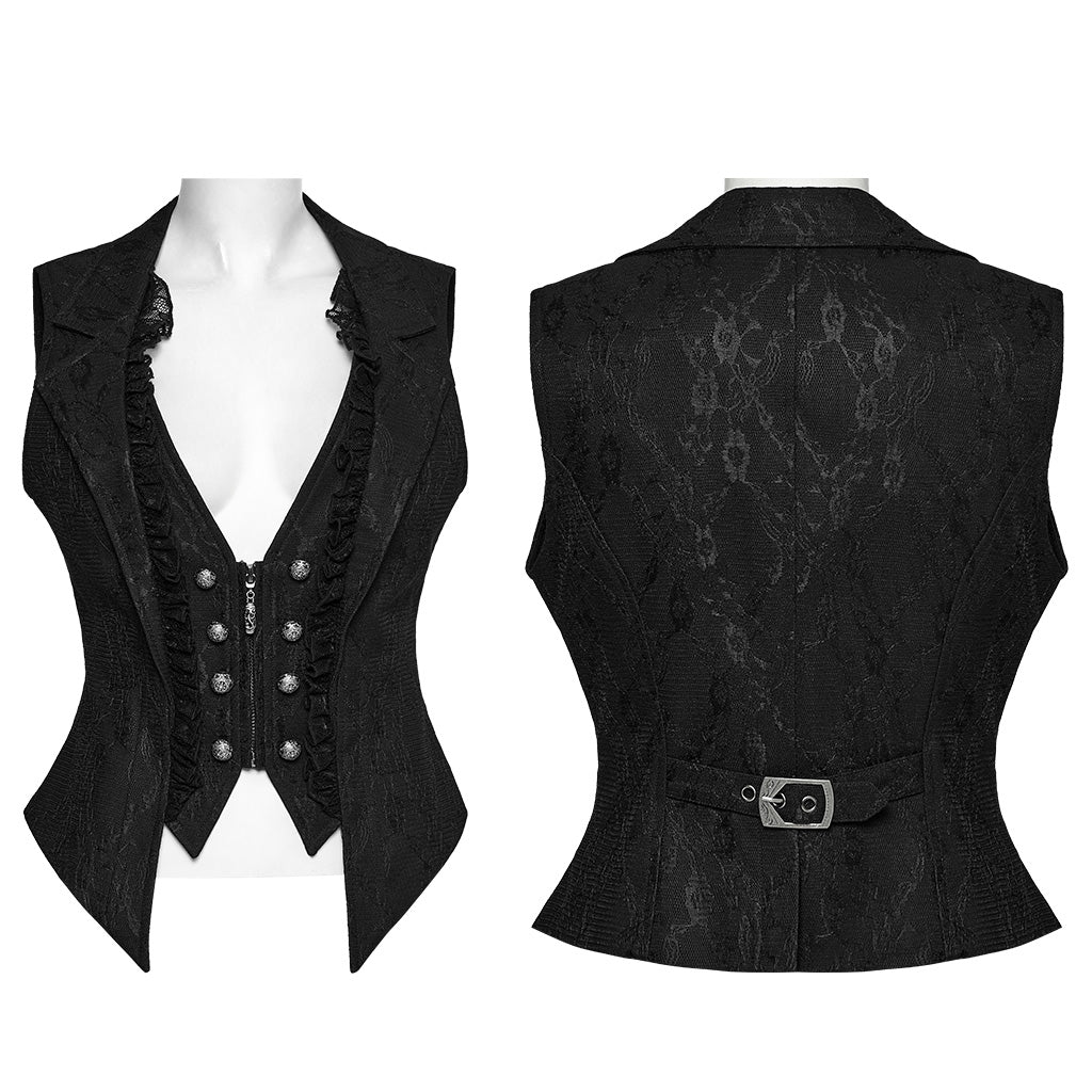 OY-1703MJF Gothic Vest Elegant Lace-Up Ruffled Design with Chain Details