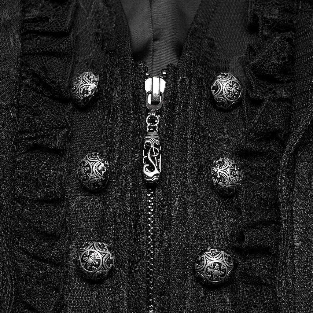 OY-1703MJF Gothic Vest Elegant Lace-Up Ruffled Design with Chain Details