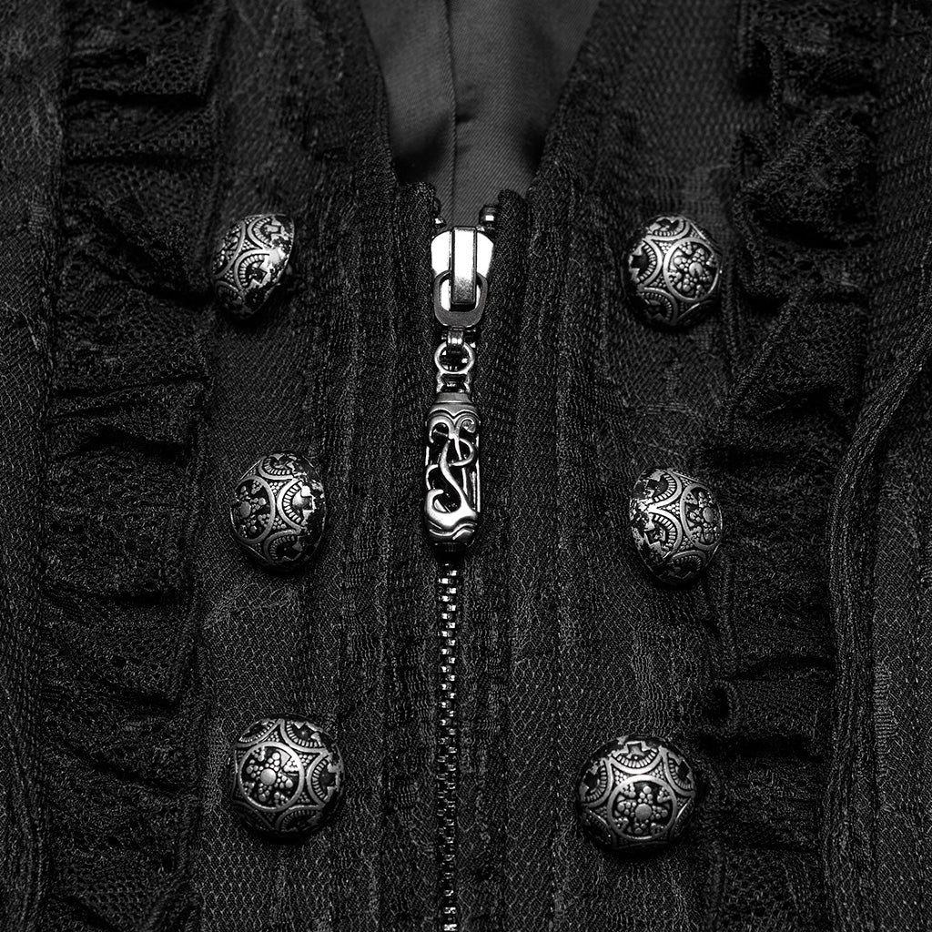 OY-1703MJF Gothic Vest Elegant Lace-Up Ruffled Design with Chain Details