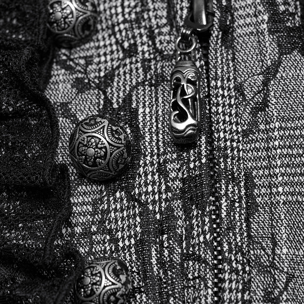 OY-1703MJF Gothic Vest Elegant Lace-Up Ruffled Design with Chain Details