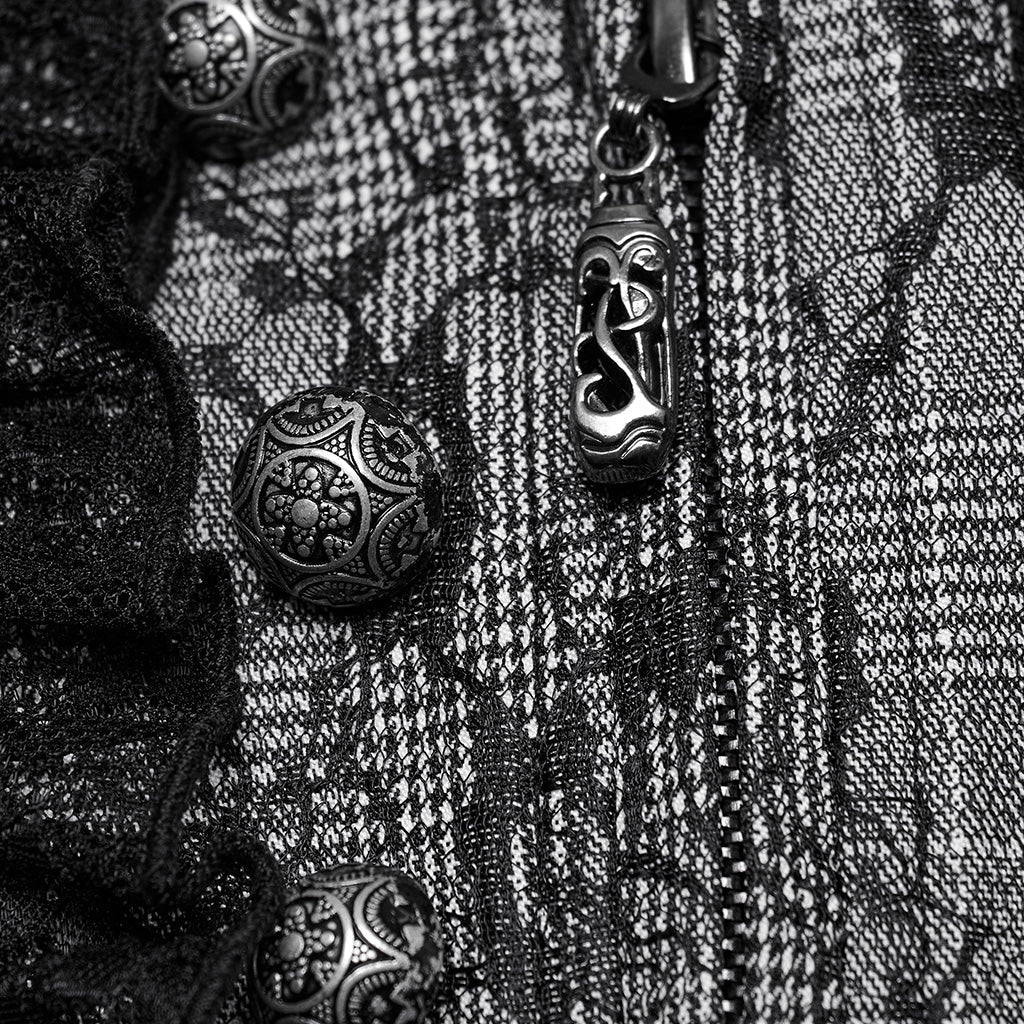 OY-1703MJF Gothic Vest Elegant Lace-Up Ruffled Design with Chain Details