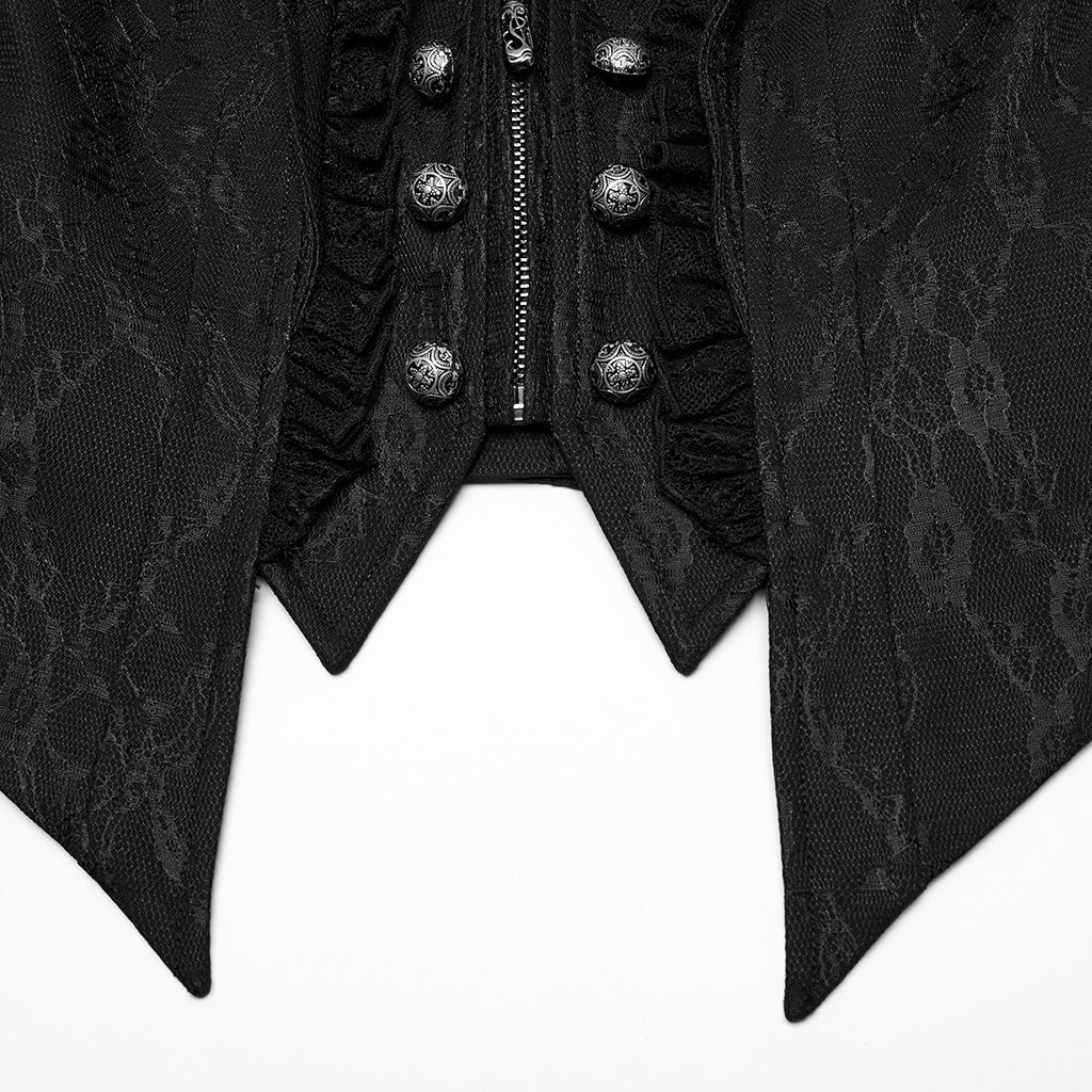 OY-1703MJF Gothic Vest Elegant Lace-Up Ruffled Design with Chain Details