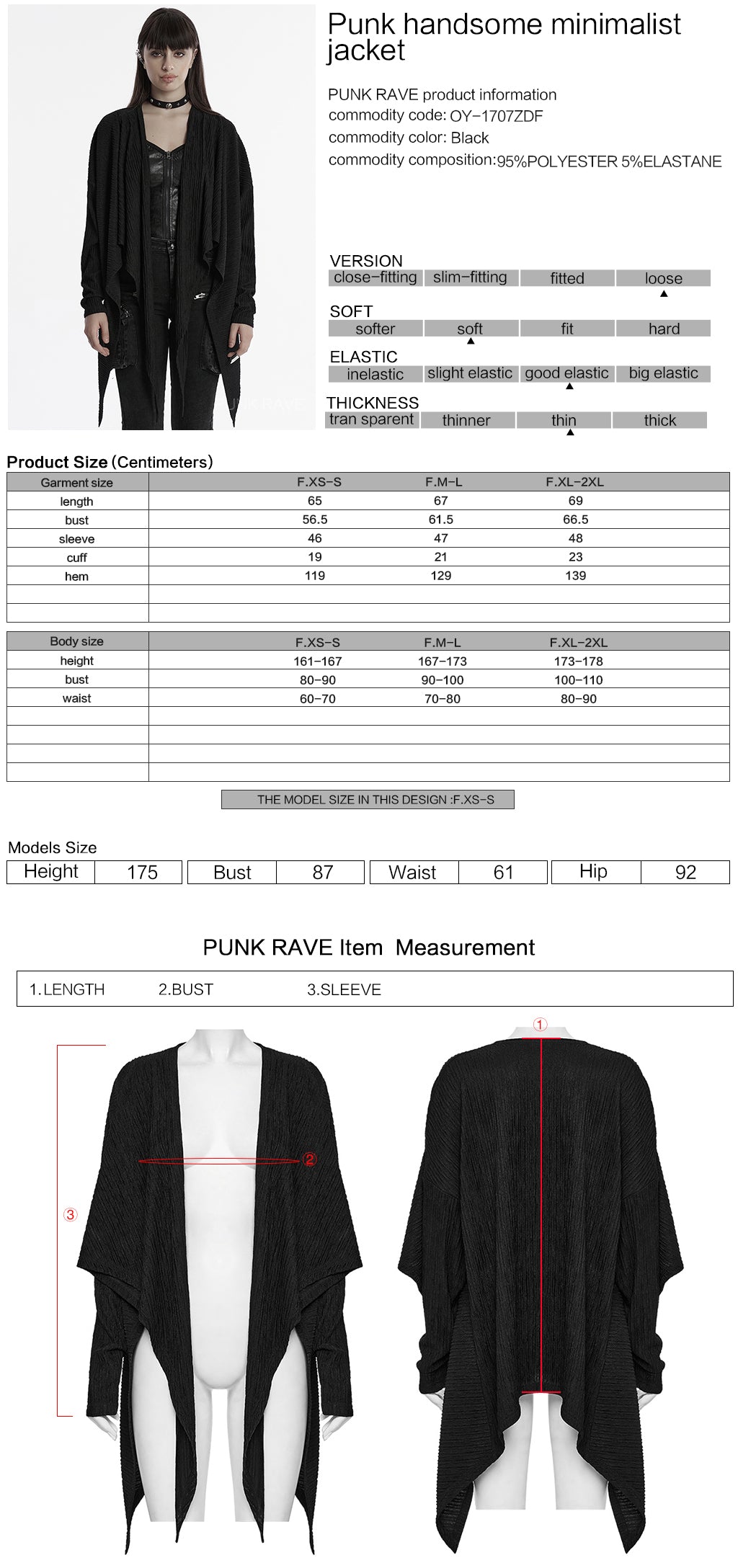 OY-1707ZDF Edgy Draped Black Punk Jackets with Textured Design