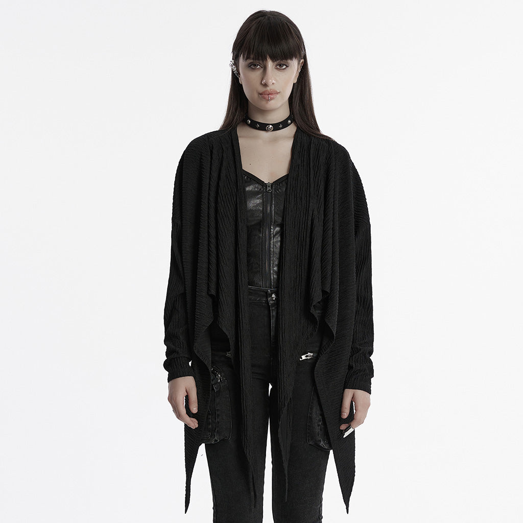 OY-1707ZDF Edgy Draped Black Punk Jackets with Textured Design