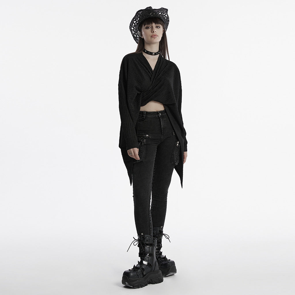 OY-1707ZDF Edgy Draped Black Punk Jackets with Textured Design