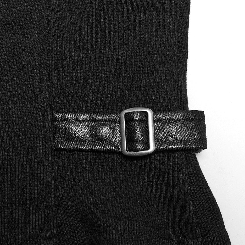 OY-1709MJF Gothic Punk Vest with Buckle Straps Zipper Leather Look