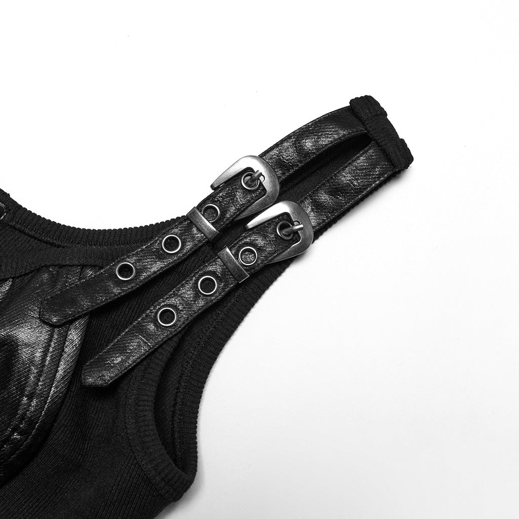 OY-1709MJF Gothic Punk Vest with Buckle Straps Zipper Leather Look