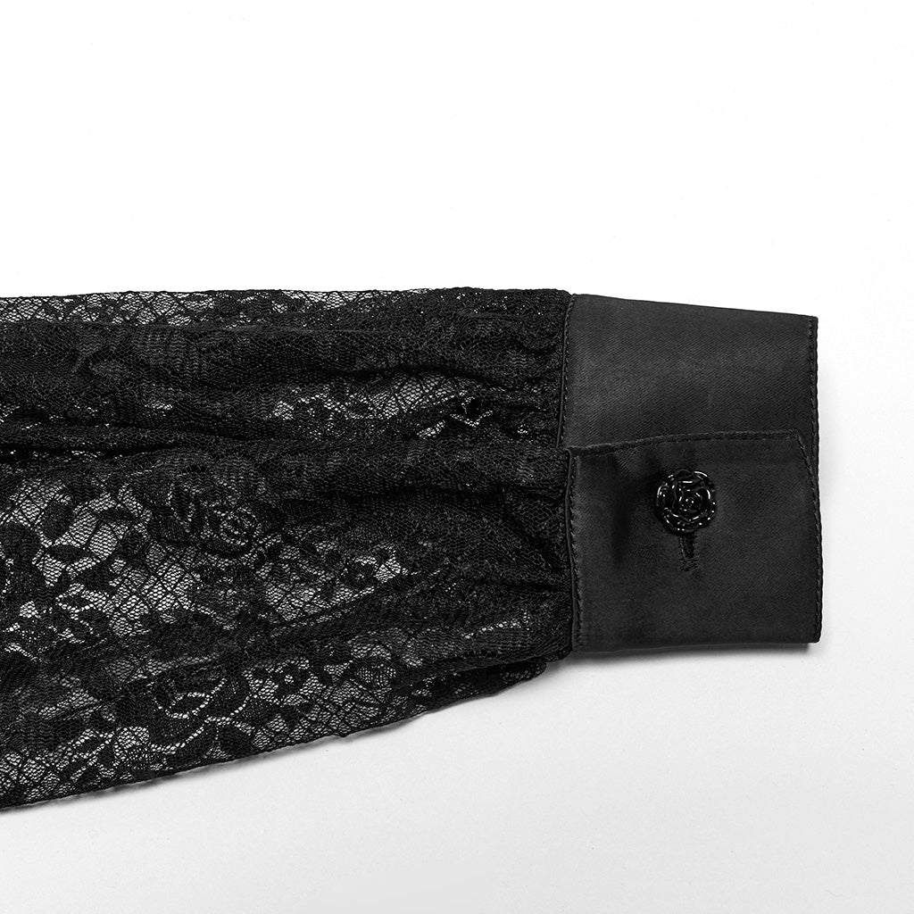 OY-1710CCF Black Lace Gothic Shirts Sheer Victorian Long Sleeve Blouse