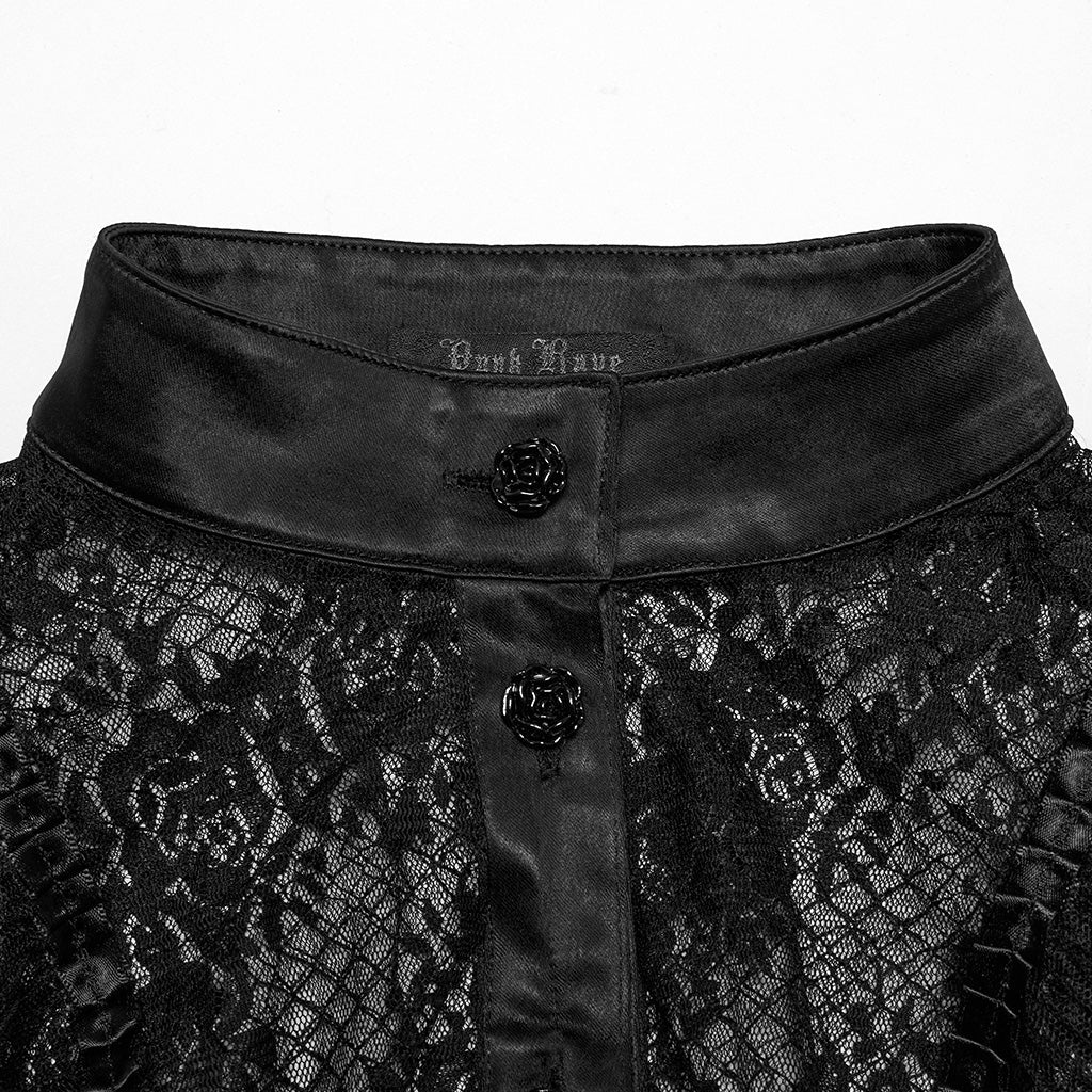 OY-1710CCF Black Lace Gothic Shirts Sheer Victorian Long Sleeve Blouse