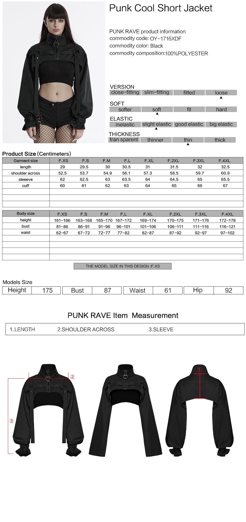 OY-1716XDF Edgy Crop Punk Jackets with High Collar and Buckle Detail