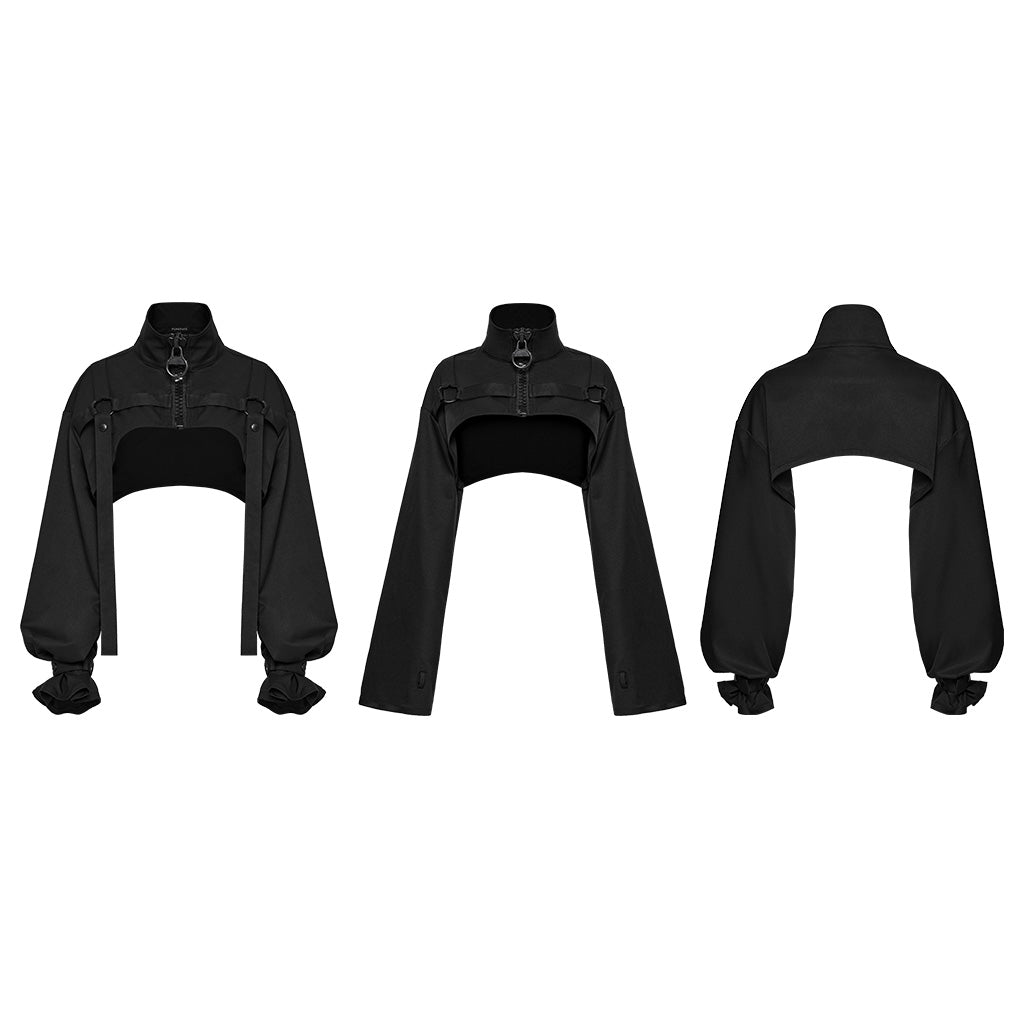 OY-1716XDF Edgy Crop Punk Jackets with High Collar and Buckle Detail