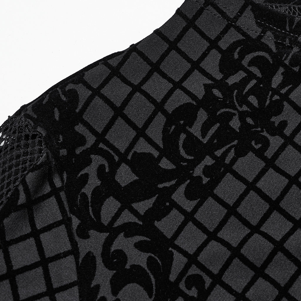 OY-1719XDF Velvet Gothic Jacket Cropped Zipper Elegant Black Patterned Design
