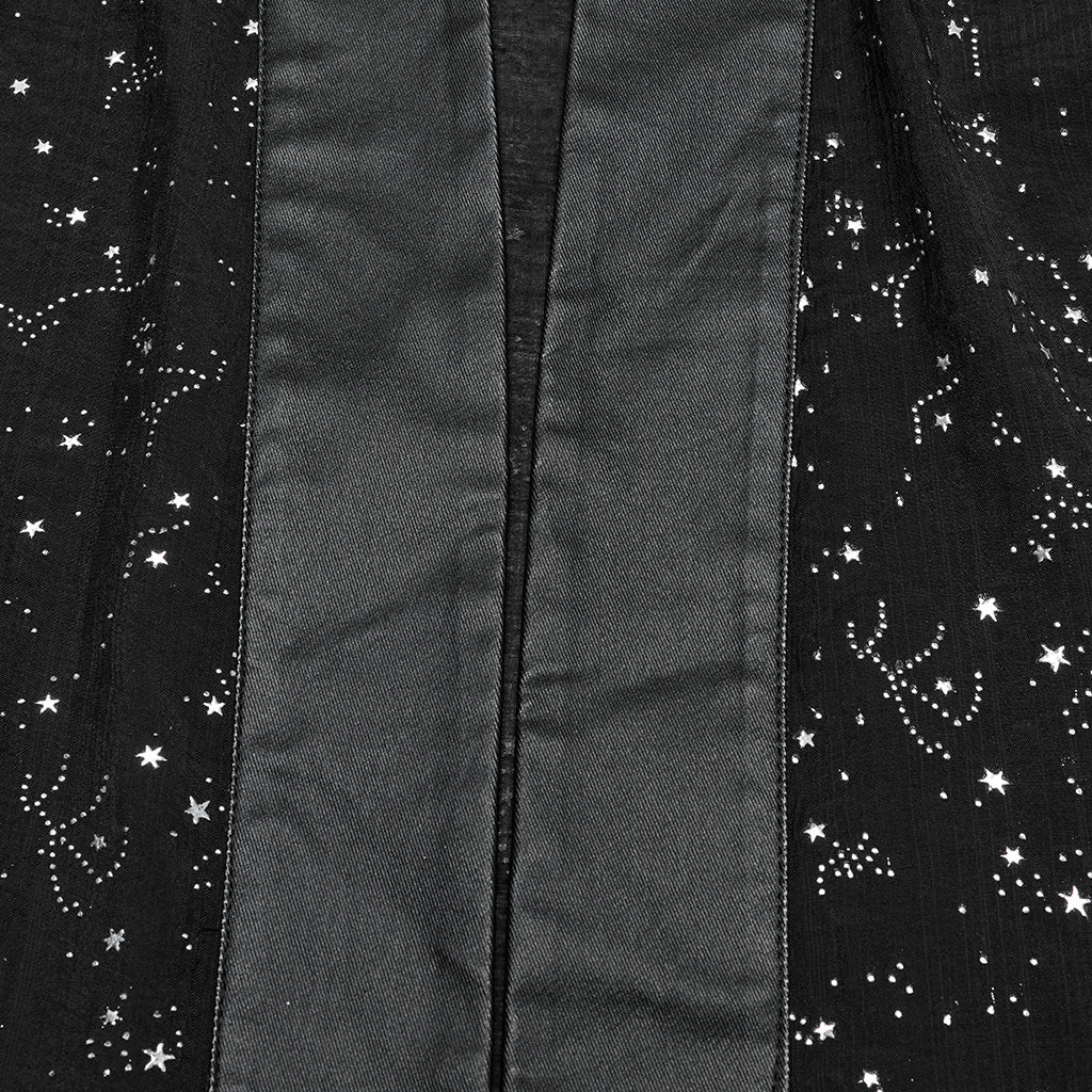 OY-1726XDF Black Satin Gothic Coat with Kimono Sleeve Details