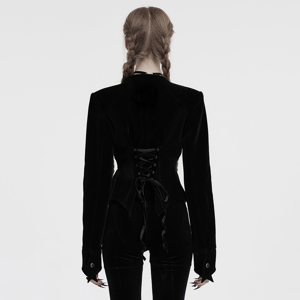 OY-1728XCF Gothic Jacket Velvet Lace Trim Fitted Long Sleeve Blazer