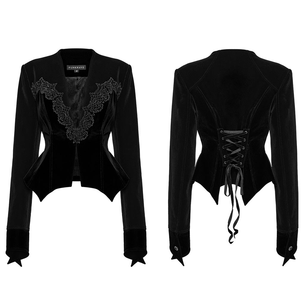 OY-1728XCF Gothic Jacket Velvet Lace Trim Fitted Long Sleeve Blazer