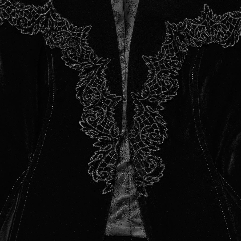 OY-1728XCF Gothic Jacket Velvet Lace Trim Fitted Long Sleeve Blazer