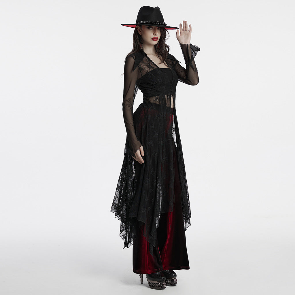OY-1741XCF Gothic Lace Sheer Long Coat with Dramatic Hemline