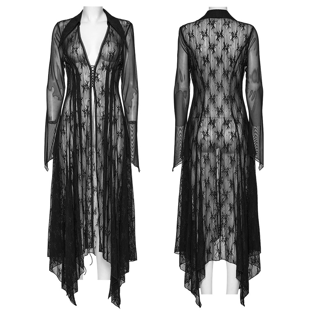 OY-1741XCF Gothic Lace Sheer Long Coat with Dramatic Hemline