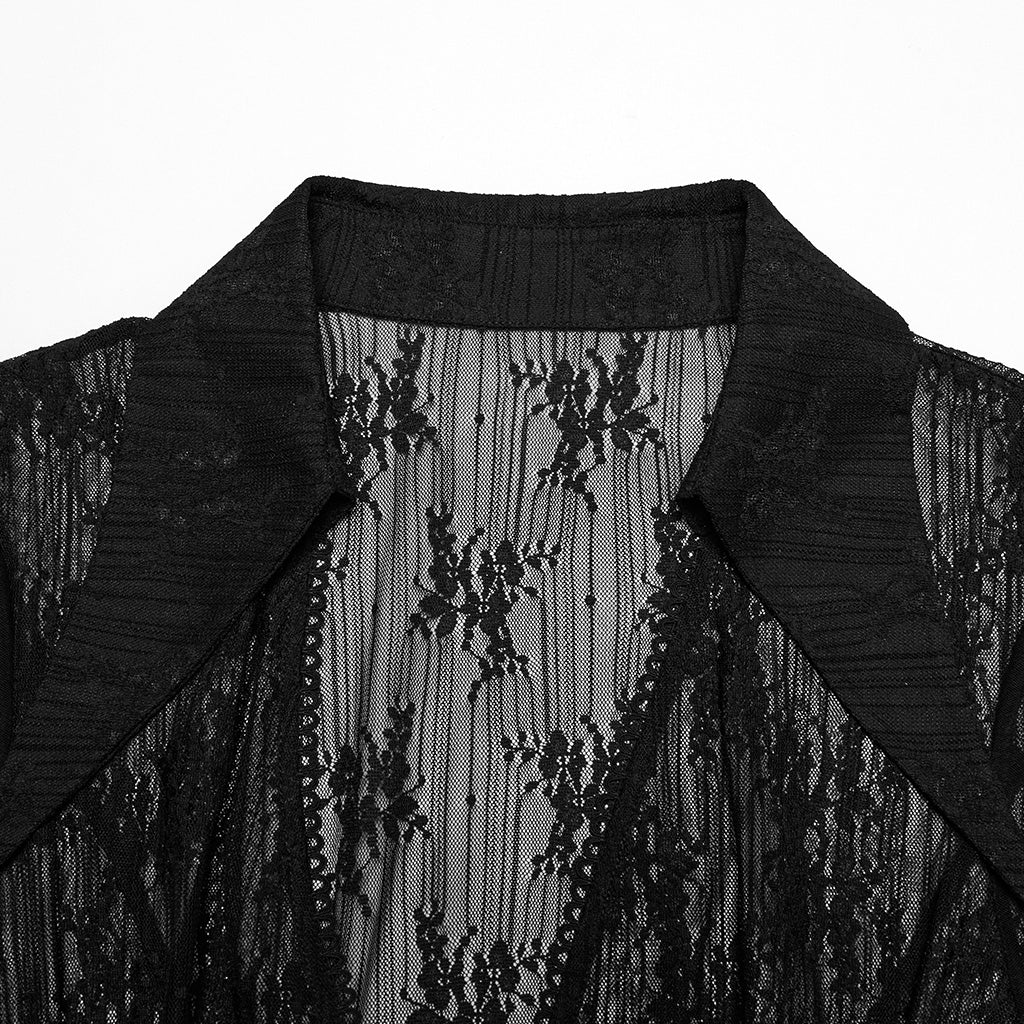 OY-1741XCF Gothic Lace Sheer Long Coat with Dramatic Hemline