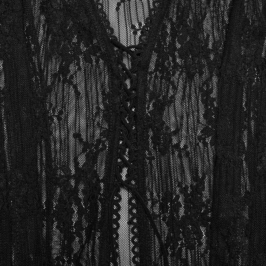 OY-1741XCF Gothic Lace Sheer Long Coat with Dramatic Hemline