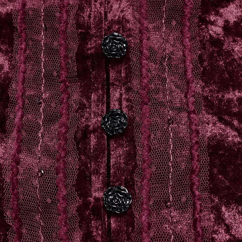 OY-1743CCF Crushed Velvet Gothic Jacket with Lace Trim Elegant Design