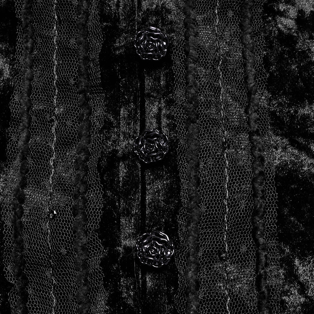 OY-1743CCF Crushed Velvet Gothic Jacket with Lace Trim Elegant Design