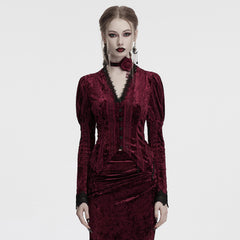 OY-1743CCF Crushed Velvet Gothic Jacket with Lace Trim Elegant Design