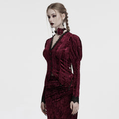 OY-1743CCF Crushed Velvet Gothic Jacket with Lace Trim Elegant Design