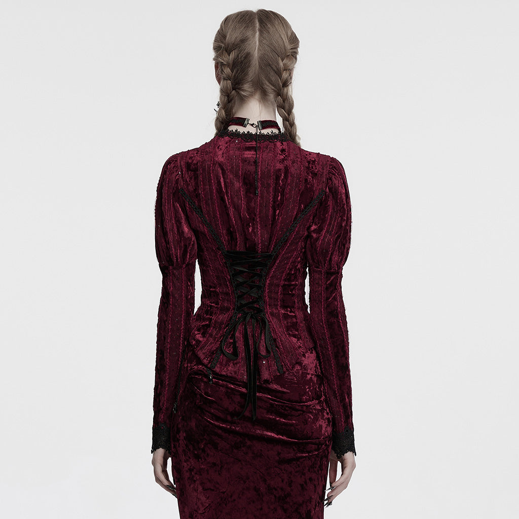 OY-1743CCF Crushed Velvet Gothic Jacket with Lace Trim Elegant Design