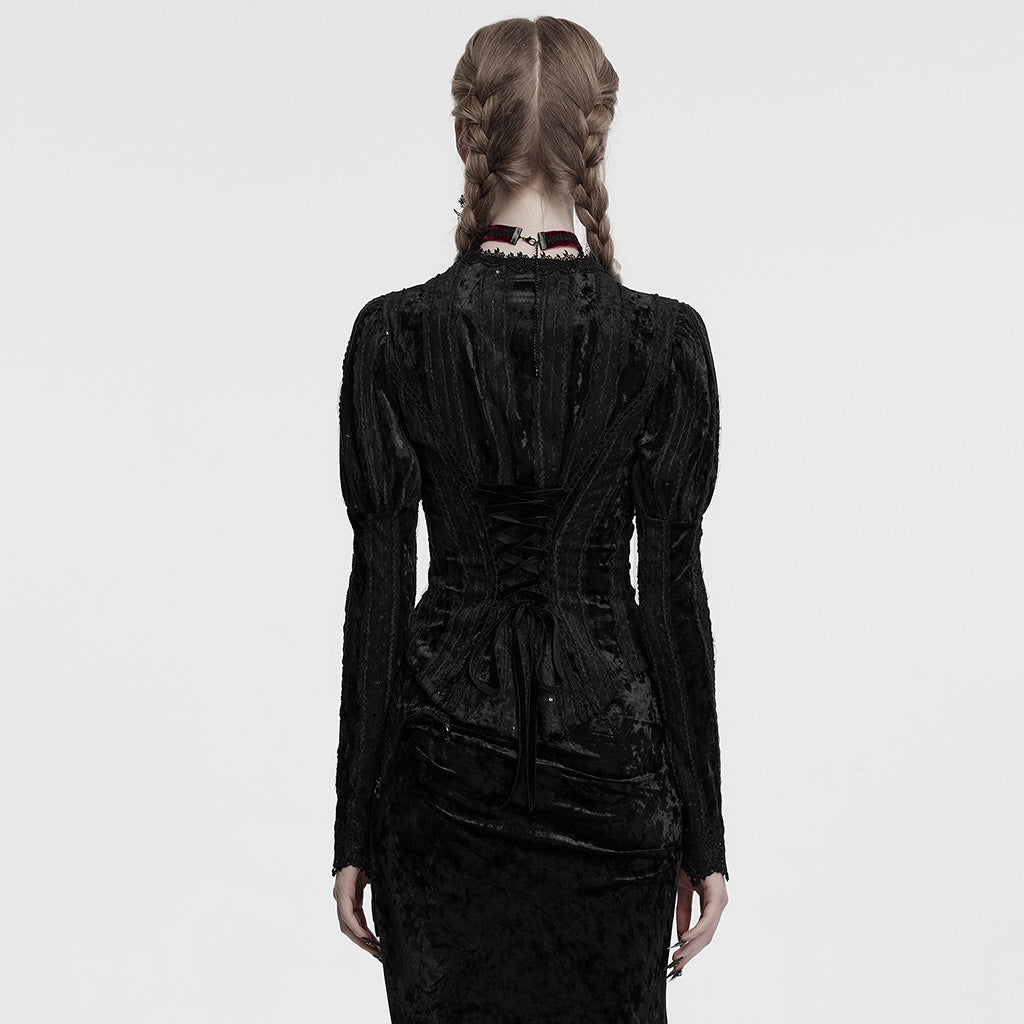 OY-1743CCF Crushed Velvet Gothic Jacket with Lace Trim Elegant Design