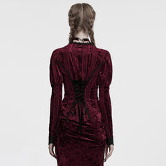 OY-1743CCF Crushed Velvet Gothic Jacket with Lace Trim Elegant Design