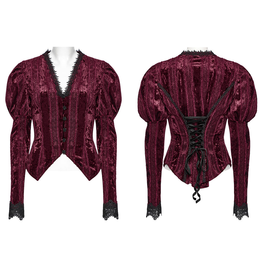 OY-1743CCF Crushed Velvet Gothic Jacket with Lace Trim Elegant Design