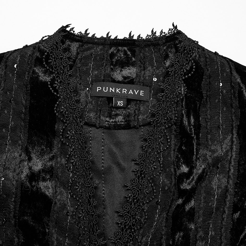 OY-1743CCF Crushed Velvet Gothic Jacket with Lace Trim Elegant Design