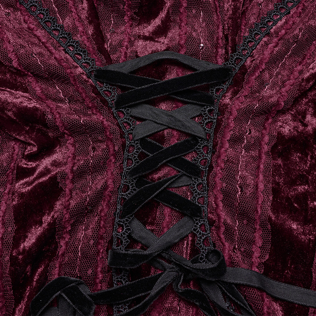 OY-1743CCF Crushed Velvet Gothic Jacket with Lace Trim Elegant Design