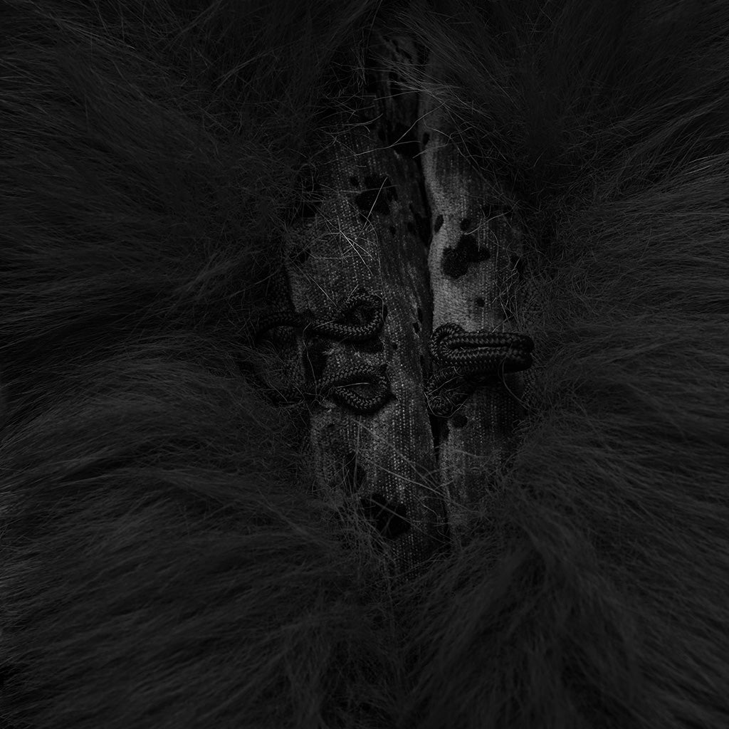 OY-1747XCF Velvet Gothic Coat Long Furry Trim Dramatic Dark Style Luxurious Velvet Gothic Coat with Dramatic Fur Accents Gothic Coat Furry Trim Velvet Longline Dramatic Dark Fashion