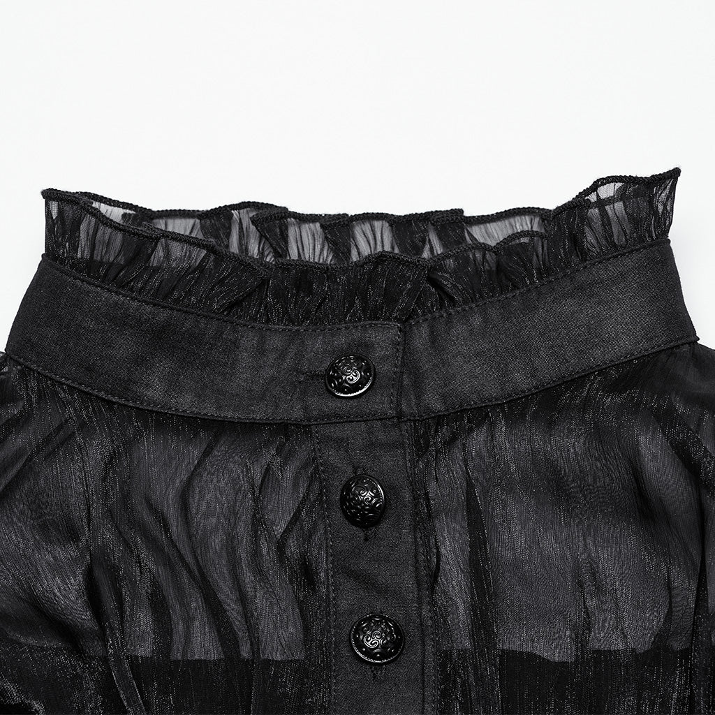 OY-1748CCF Gothic Sheer Black Lace Fringed High Collar Shirt