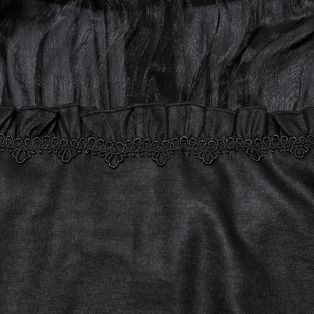OY-1748CCF Gothic Sheer Black Lace Fringed High Collar Shirt