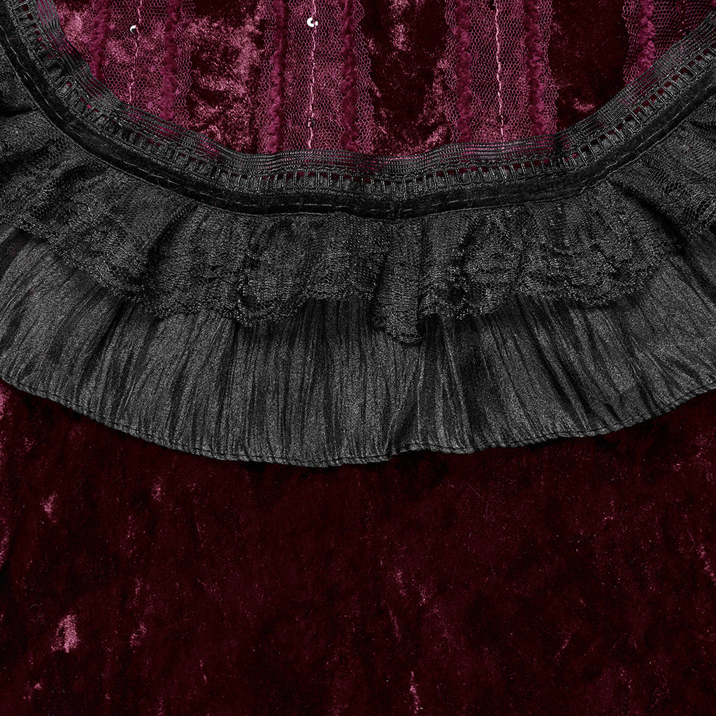 OY-1750DPF Gothic Accessories Velvet Lace Ruffled Capelet Collar Scarf
