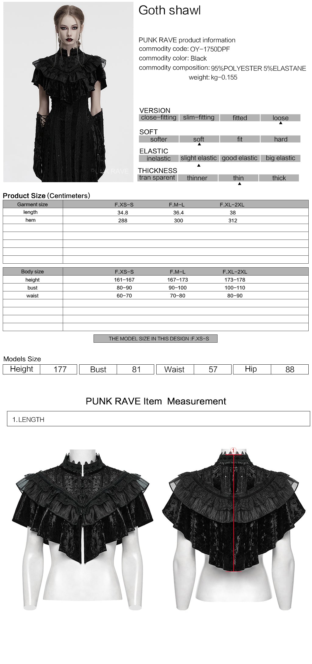 OY-1750DPF Gothic Accessories Velvet Lace Ruffled Capelet Collar Scarf