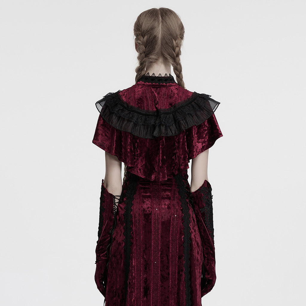 OY-1750DPF Gothic Accessories Velvet Lace Ruffled Capelet Collar Scarf