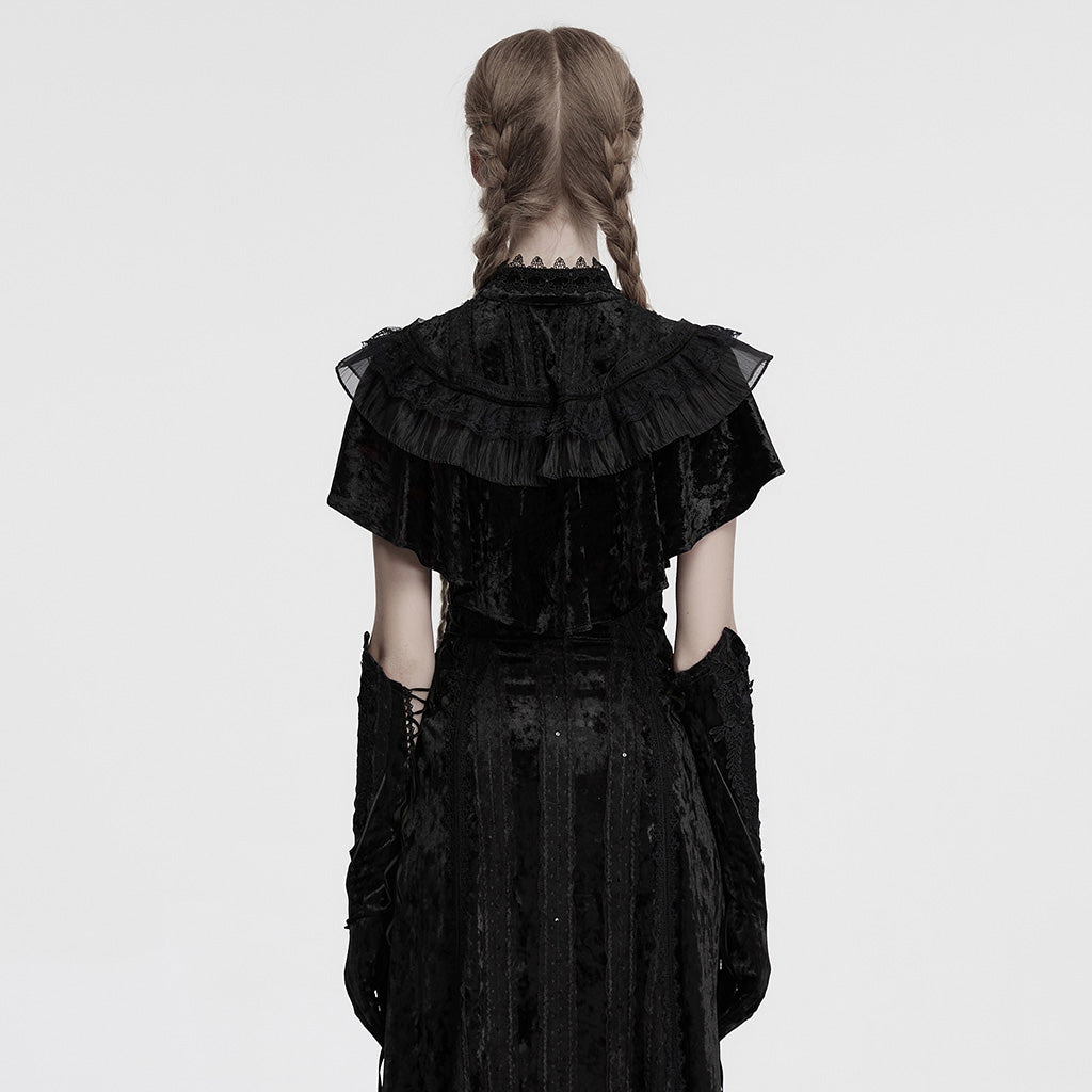 OY-1750DPF Gothic Accessories Velvet Lace Ruffled Capelet Collar Scarf