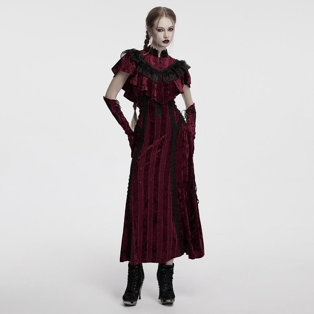 OY-1750DPF Gothic Accessories Velvet Lace Ruffled Capelet Collar Scarf