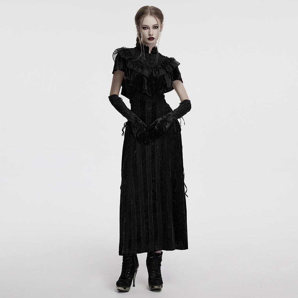 OY-1750DPF Gothic Accessories Velvet Lace Ruffled Capelet Collar Scarf