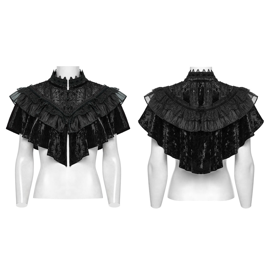OY-1750DPF Gothic Accessories Velvet Lace Ruffled Capelet Collar Scarf