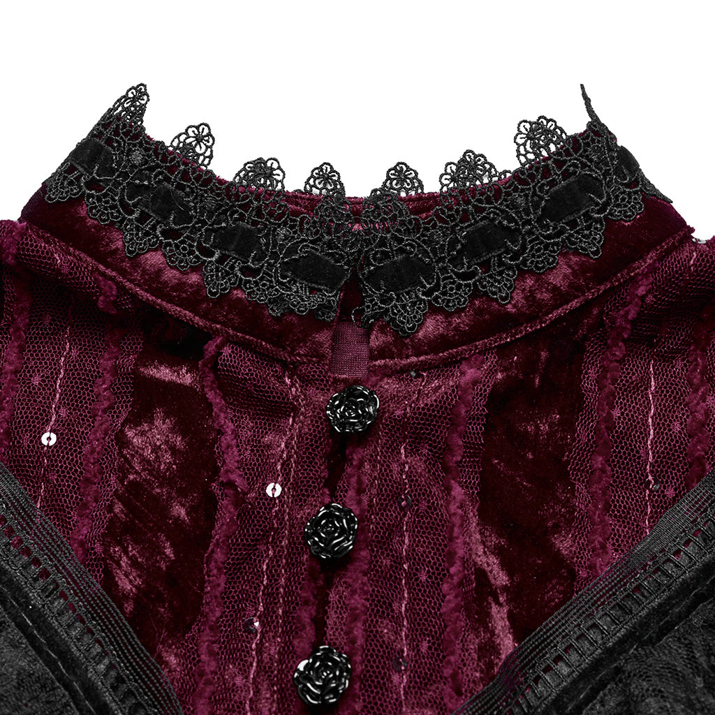 OY-1750DPF Gothic Accessories Velvet Lace Ruffled Capelet Collar Scarf