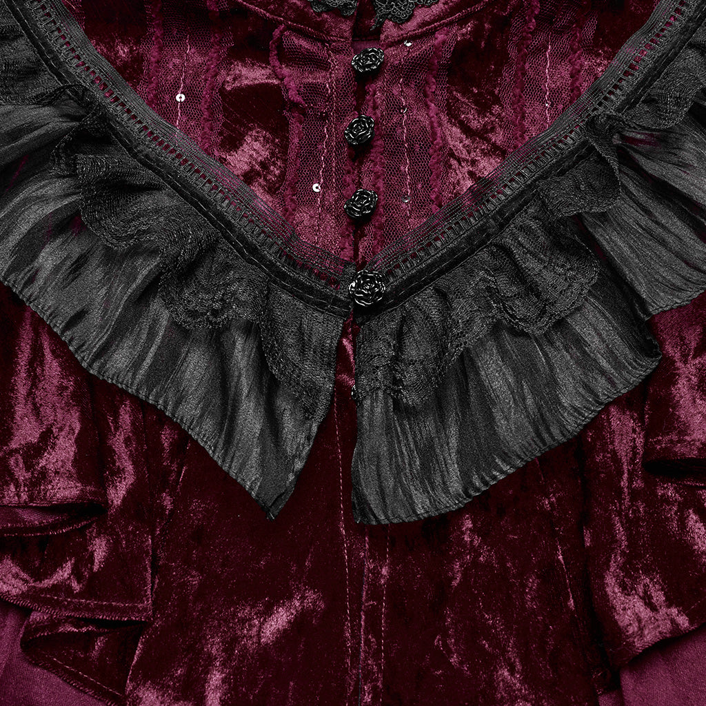OY-1750DPF Gothic Accessories Velvet Lace Ruffled Capelet Collar Scarf