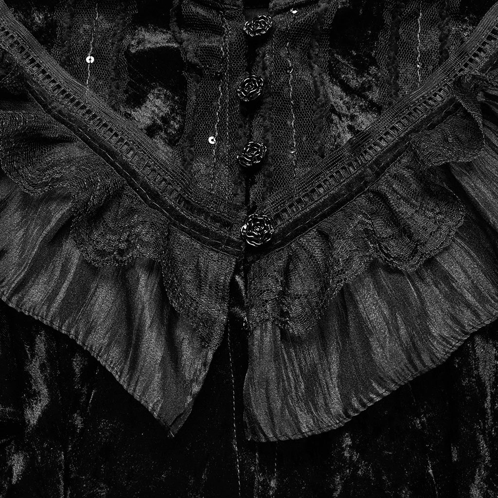 OY-1750DPF Gothic Accessories Velvet Lace Ruffled Capelet Collar Scarf