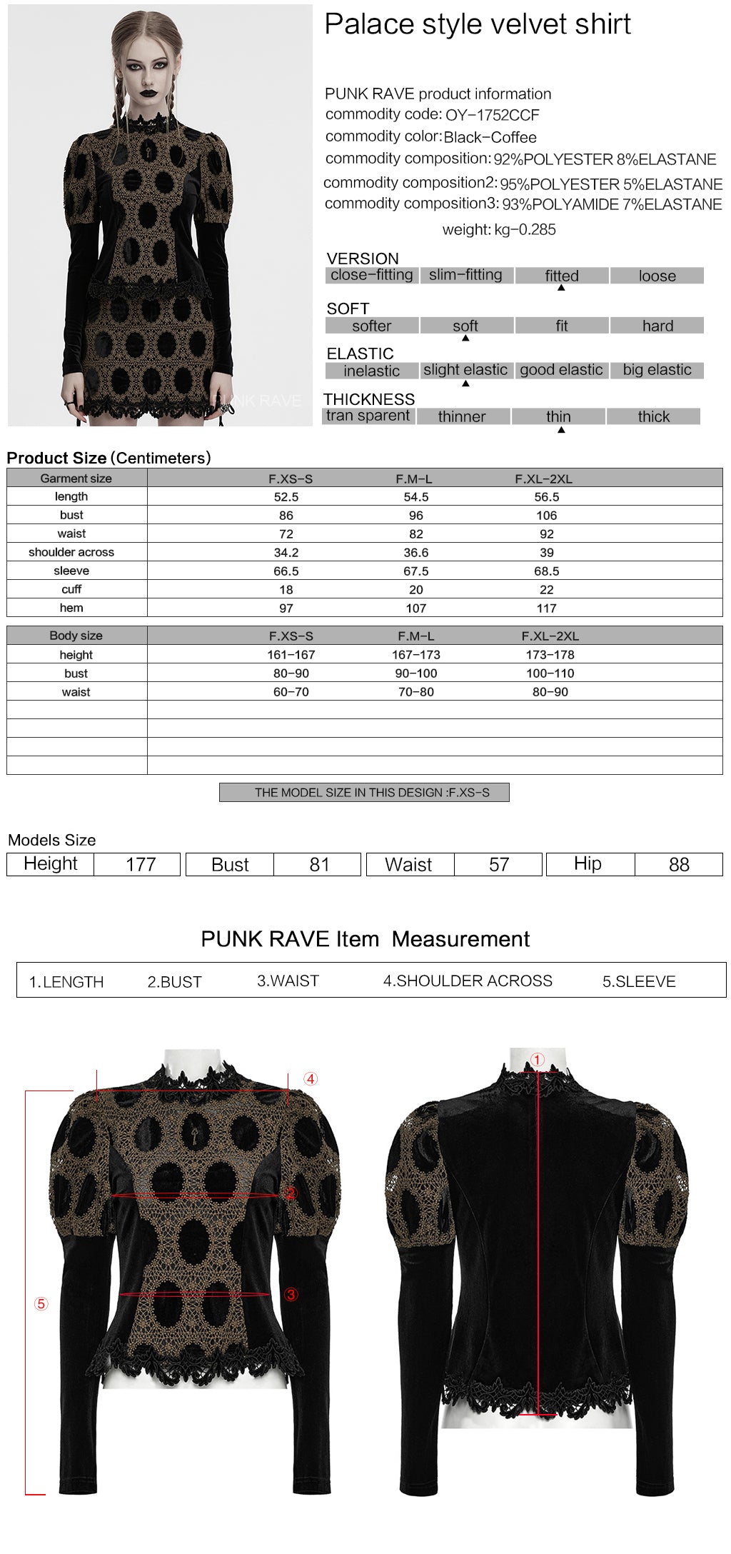 OY-1752CCF Dark Velvet Lace Gothic Shirts Vintage Style Womenswear